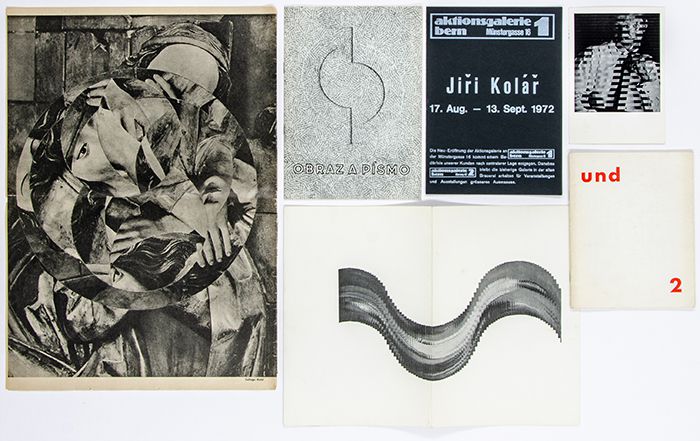 Jiří Kolář - Collection of 2 original photographs, 3 exhibition catalogues, 2 book publications and 1 postcard. - 1963-72